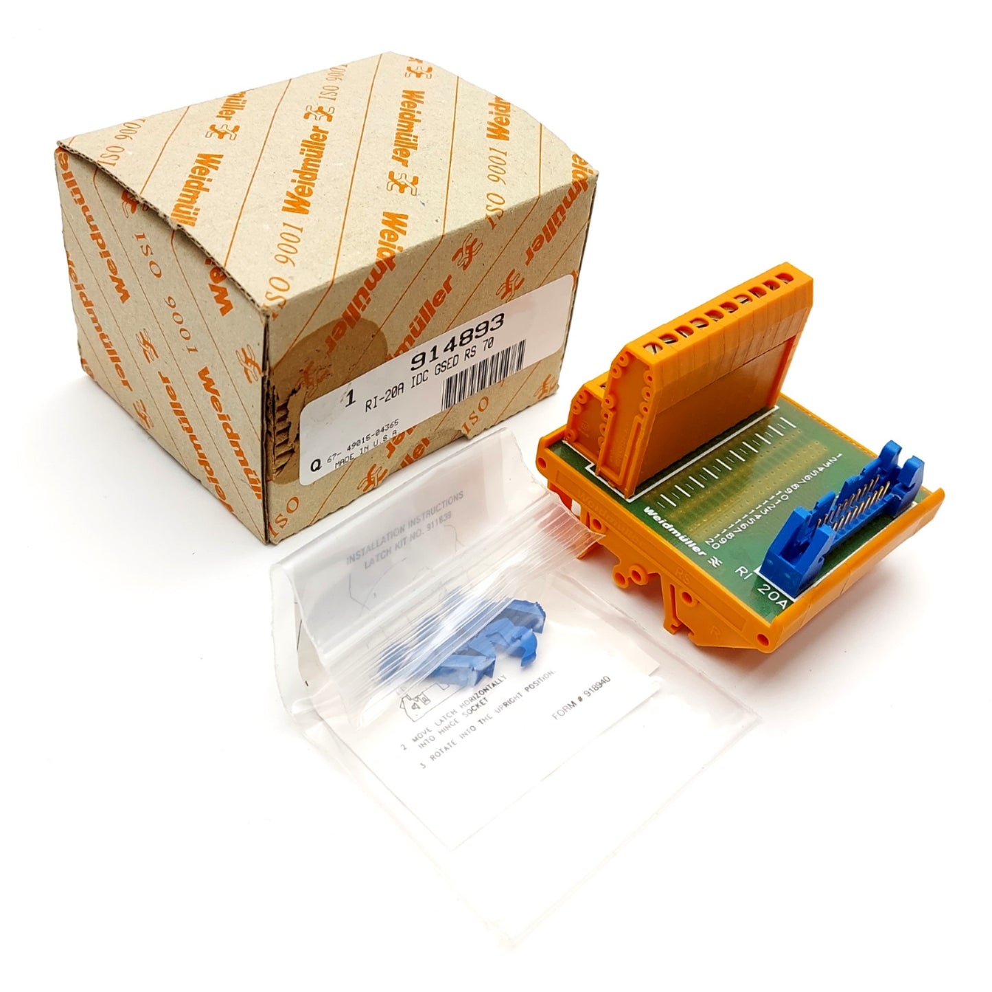 New Weidmuller 914893 Breakout Board, IDC20 20-Pin Male Ribbon to Screw Terminals