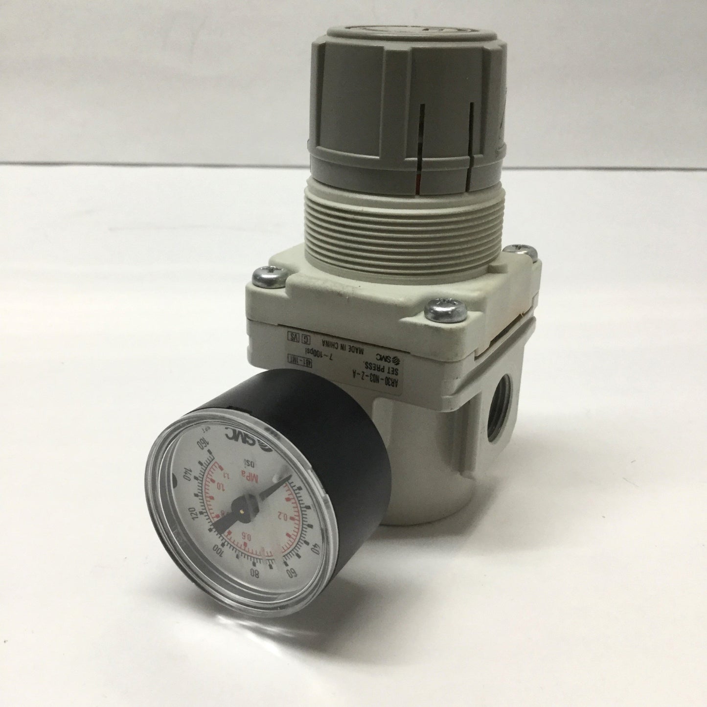 Used SMC AR30-N03-Z-A Modular Air Pressure Regulator 7-100psi, 3/8" NPT Ports w/Gauge