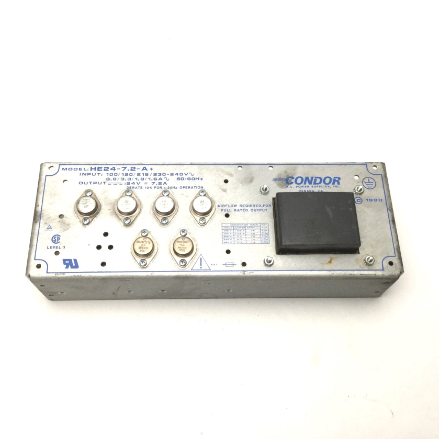 Used Condor HE24-7.2-A+ Switching Mode Power Supply In: 100-240VAC Out: 24VDC 7.2A