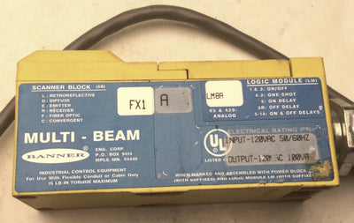 Used Banner FX1 A Maxi-Beam Scanner Block, LMBA Logic Module, 120VAC, 50/60Hz