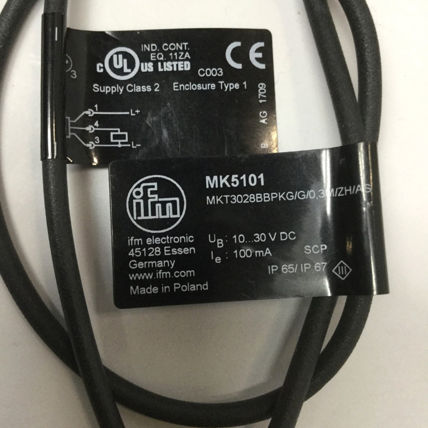 Used Lot of 2 IFM MK5101 Cylinder Sensor Magnetic Switch, PNP-NO, 10-30VDC, M12 3-Pin