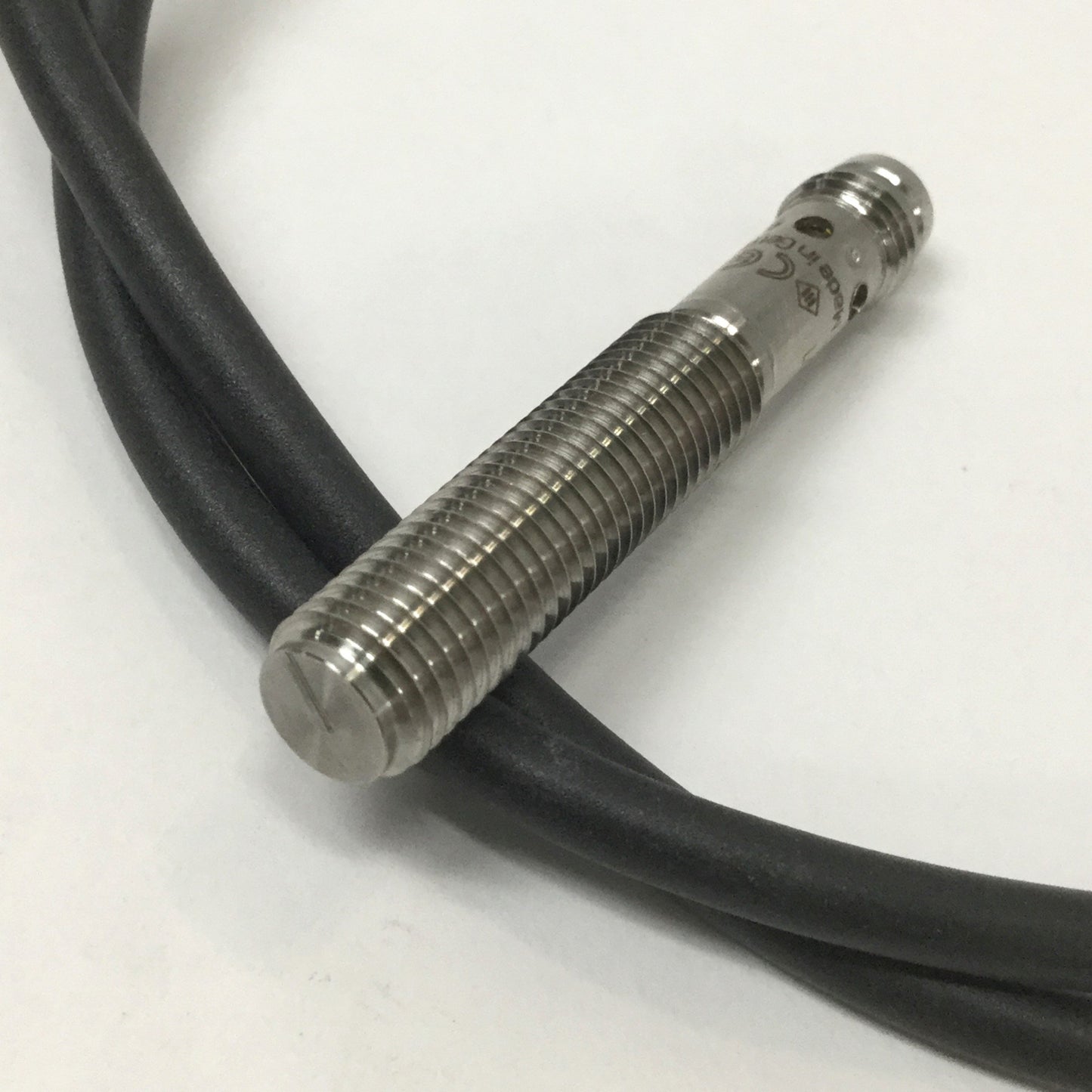 Used IFM IEC201 Inductive Proximity Sensor Switch PNP-NO, 2mm Range w/M12 3-Pin Cable