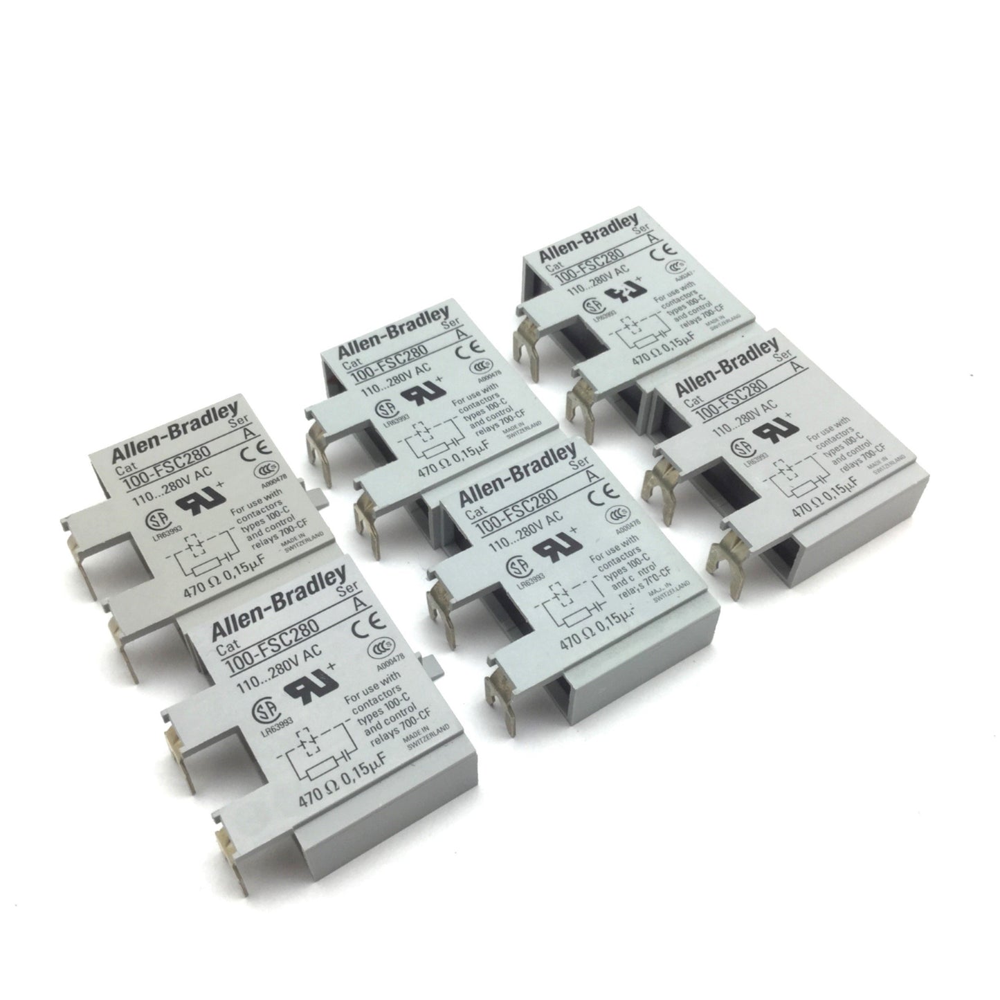 Used Lot of 6 Allen Bradley 100-FSC280 RC Surge Suppressor Modules 110-280VAC, 100-C