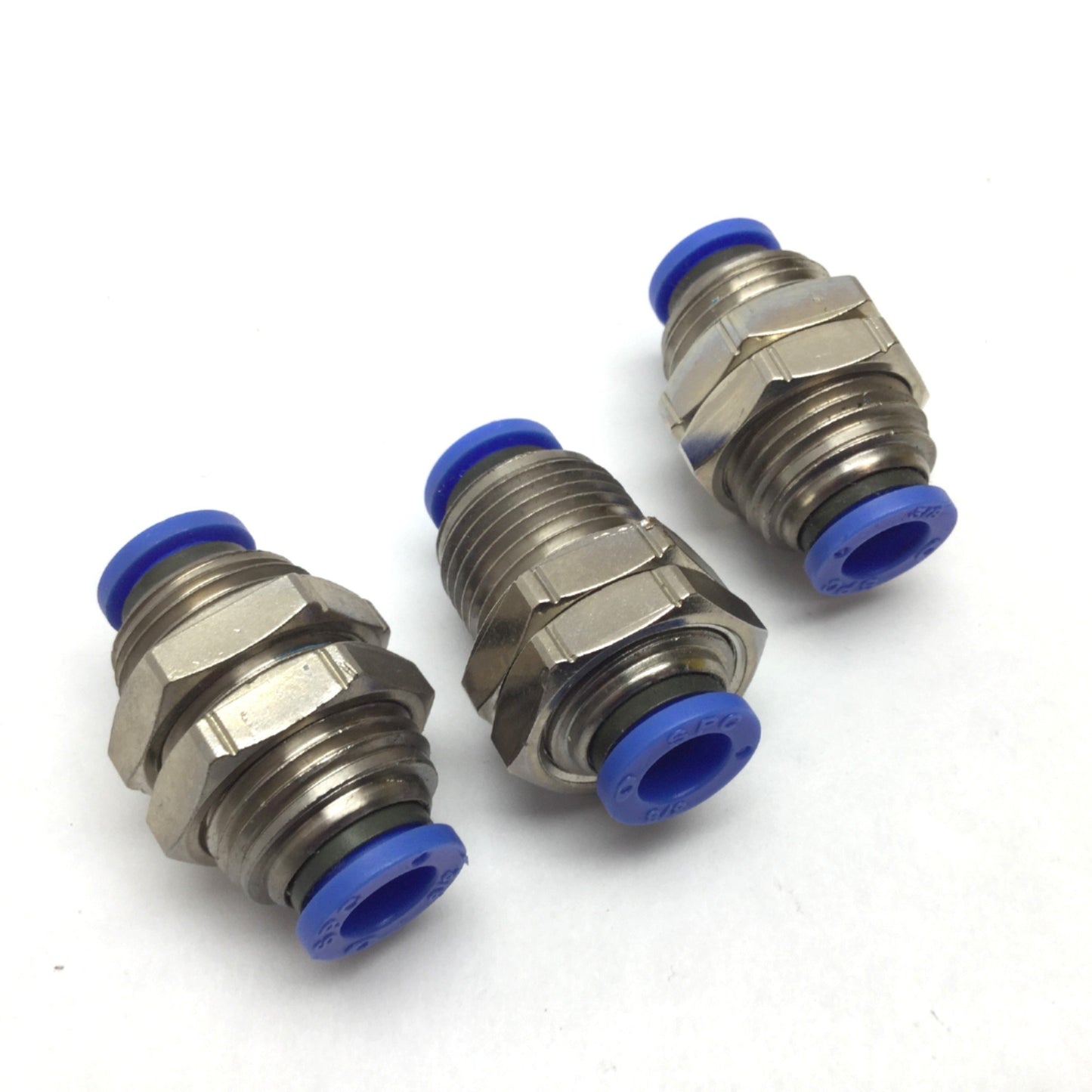 Used Lot of 3 SPC Through-Wall Straight Connector, 3/8" Push Connect Tube Fitting