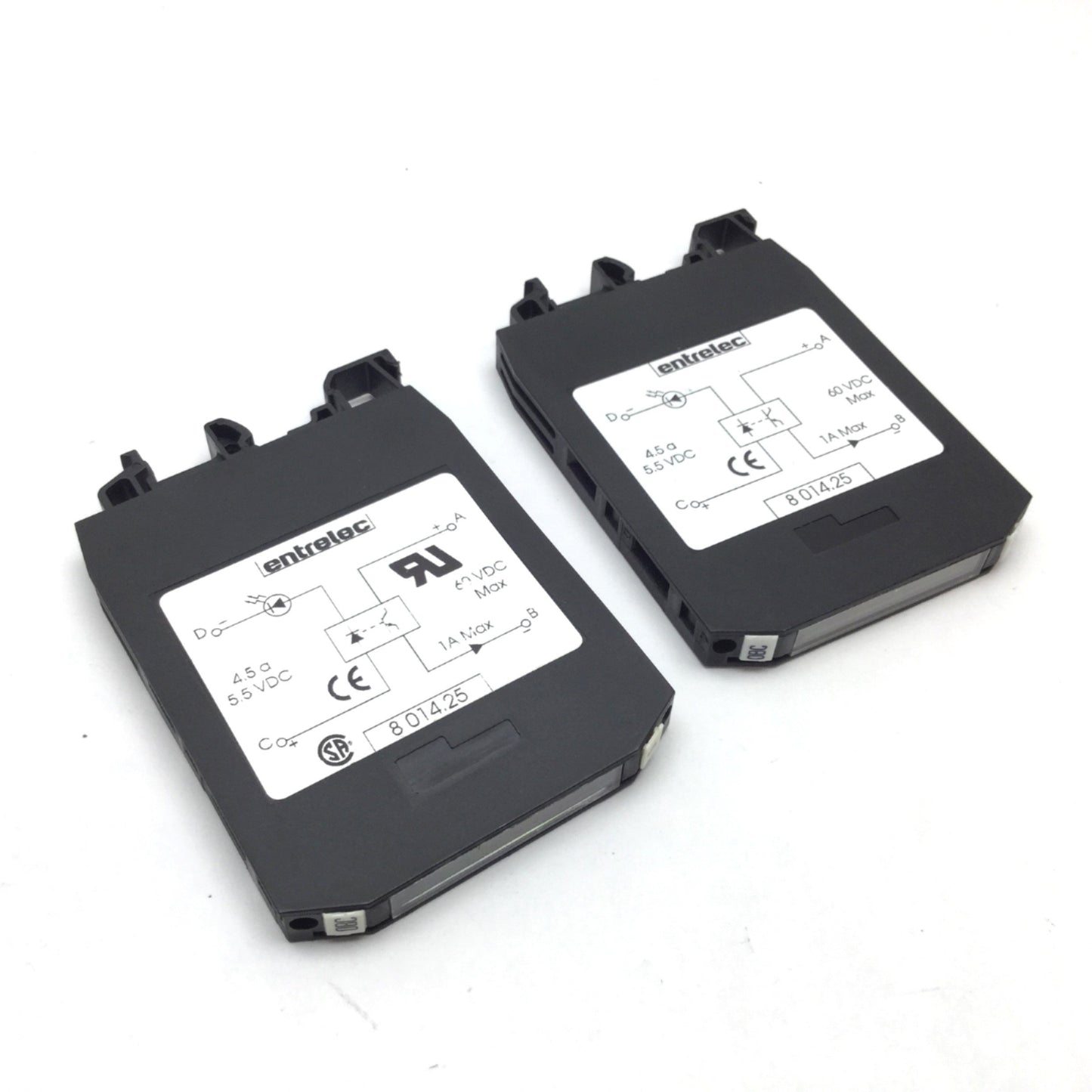 Used Lot of 2 Entrelec 8014.25 Optocoupler Module, In: 5.5VDC 4.5A, Out: 60VDC 1A