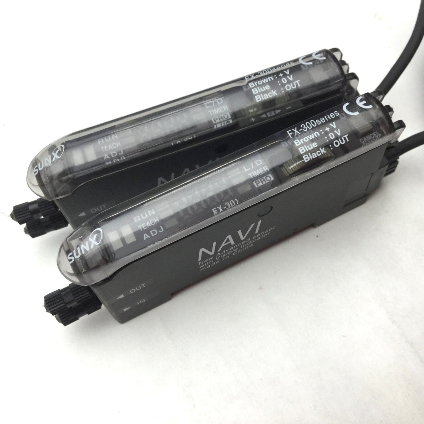 Used Lot of 2 SunX NAVI FX-301 Fiber Sensor Amplifier, NPN 3-Wire Output, 12-24VDC