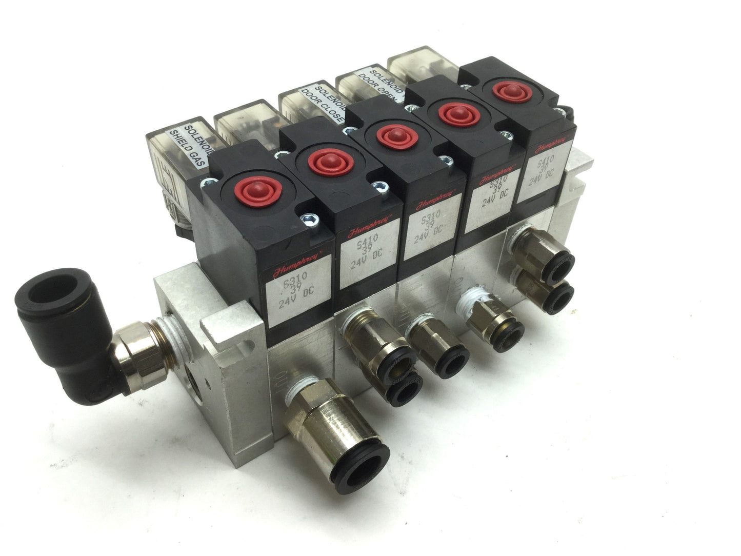 Used Humphrey Solenoid Pneumatic Valves 3x S310 & 2x410, Voltage: 24VDC, 125 PSI
