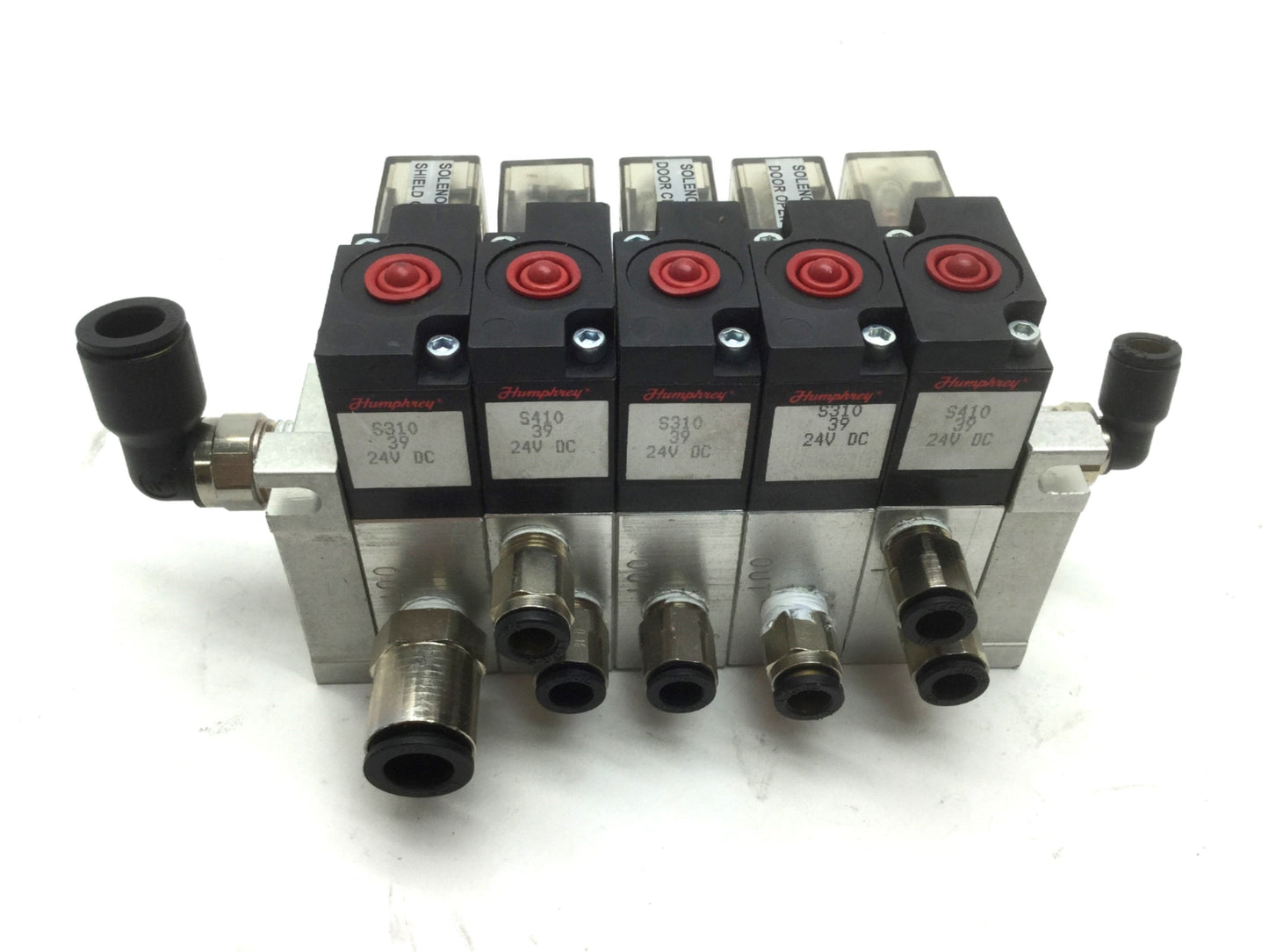 Used Humphrey Solenoid Pneumatic Valves 3x S310 & 2x410, Voltage: 24VDC, 125 PSI