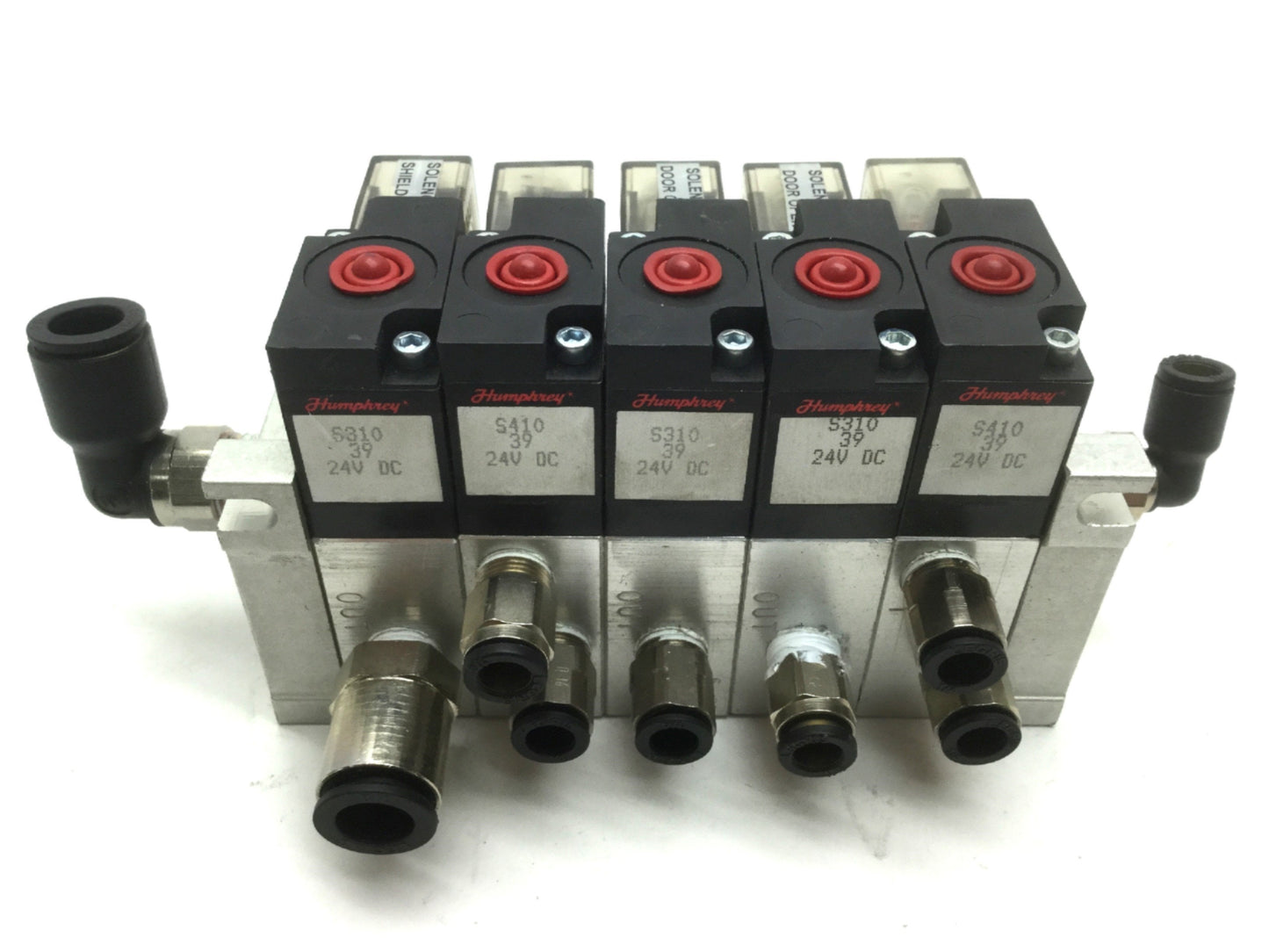 Used Humphrey Solenoid Pneumatic Valves 3x S310 & 2x410, Voltage: 24VDC, 125 PSI