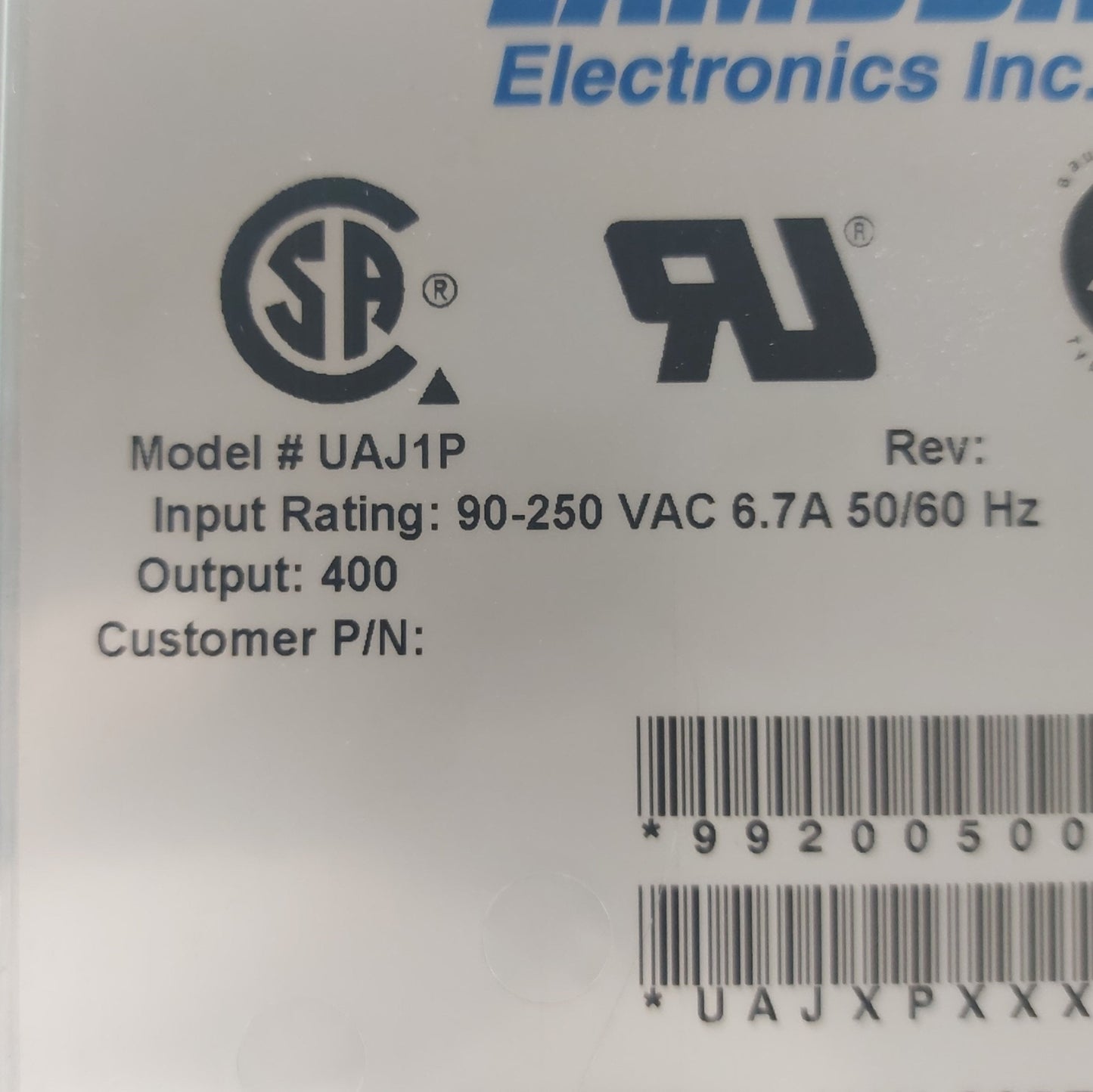 Used LAMBDA UAJ1P DC Power Supply Output: 24VDC 8.5A Input: 90-250VAC 6.7A 50/60Hz