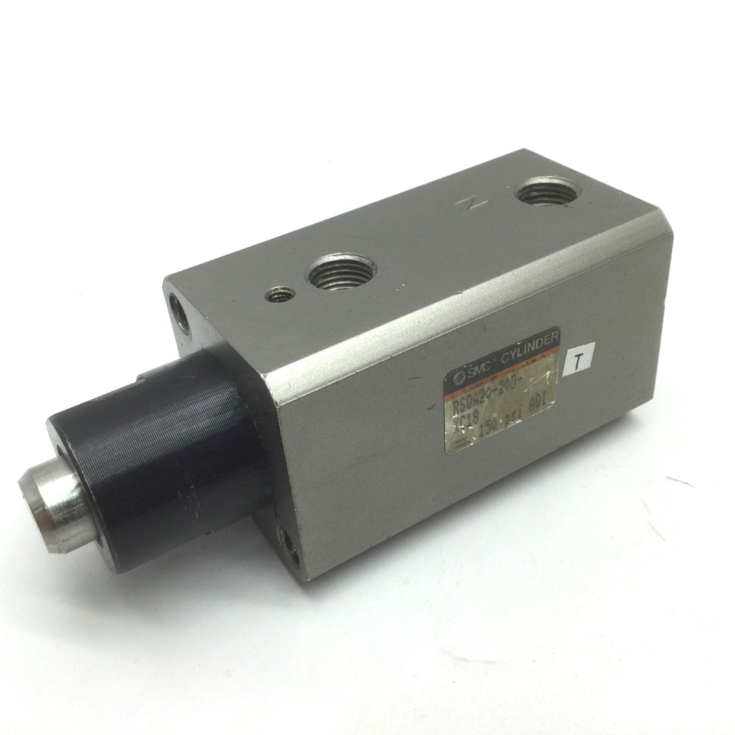 Used SMC RSQA20-20D-XC18 Compact Stopper Cylinder Bore: 20mm Ports: 1/8" Rc, Magnet
