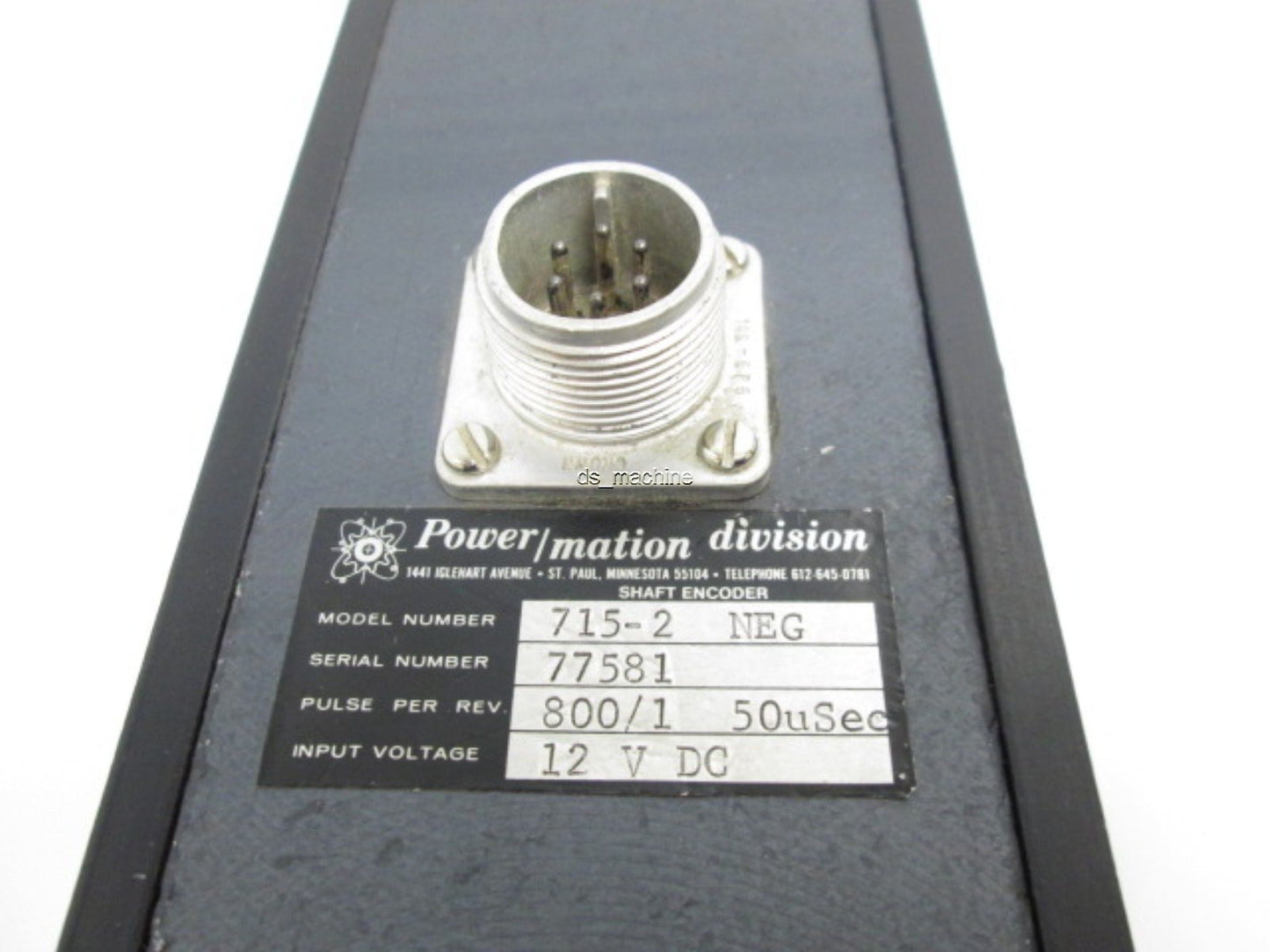 Used Power Mation  715-2 Shaft Encoder NEG, 800/1 Pulse/Rev, 12VDC-In, 3/8"-OD