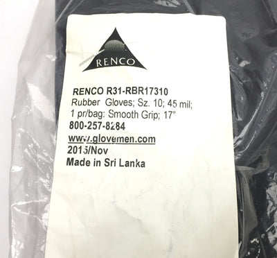 Open box Lot of 3 Renco R31-RBR17310 Rubber Gloves Sz 10, 45 mil, Smooth Grip, Black, 17"
