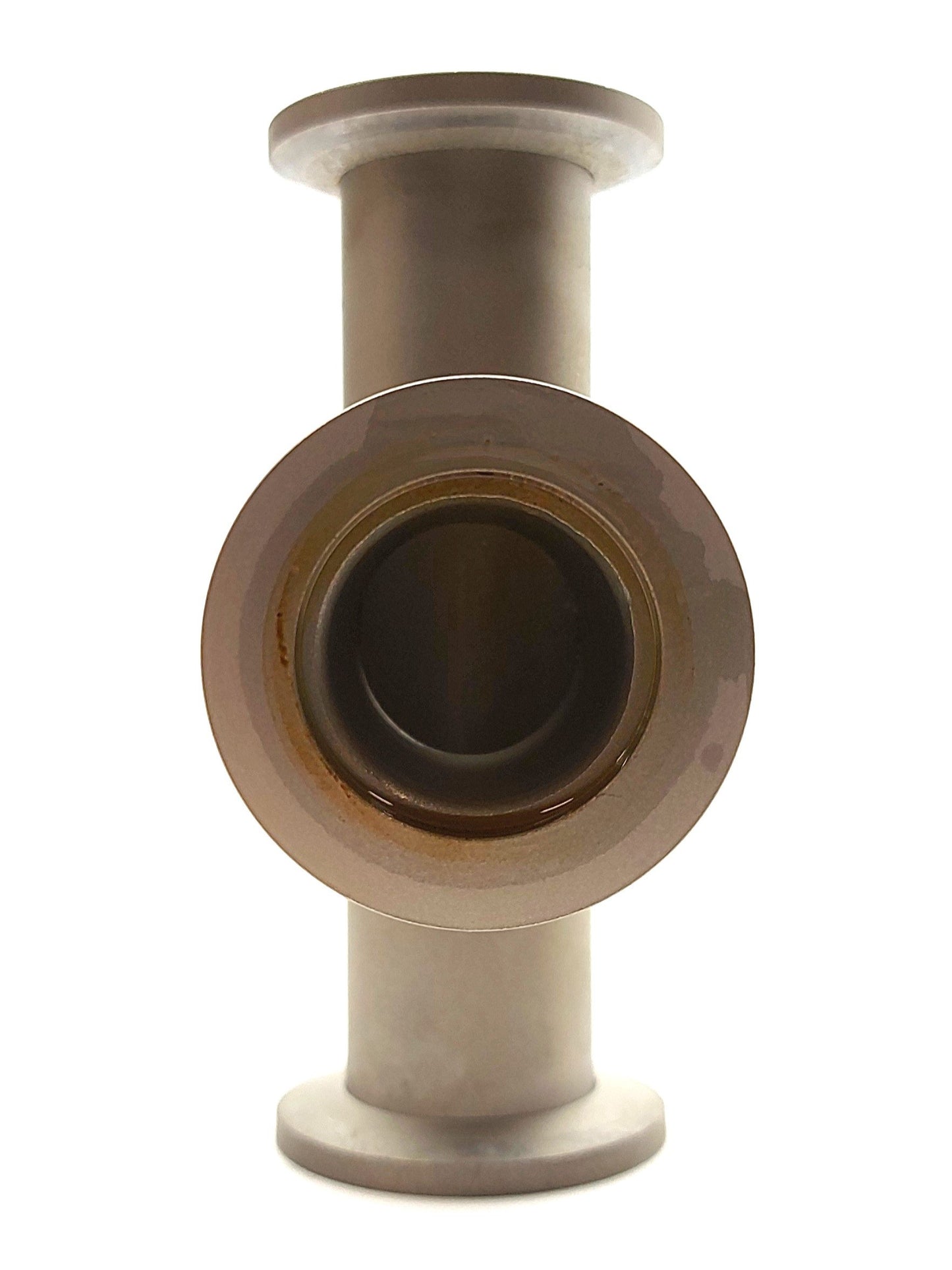 Used Veeco 3-Way Vacuum Tee Fitting, 3x KF25, Stainless Steel, 4 x 2 3/4 x 1 1/2"