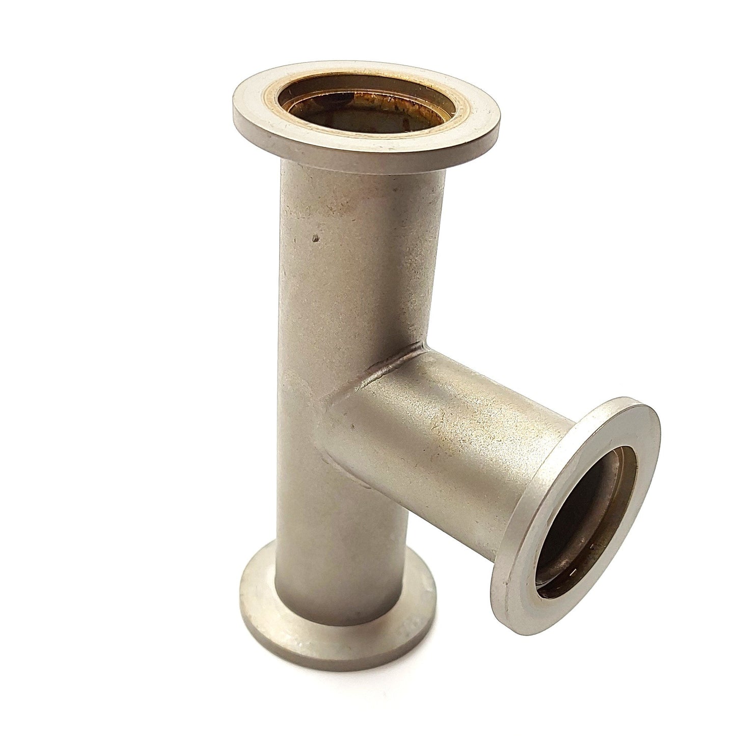 Used Veeco 3-Way Vacuum Tee Fitting, 3x KF25, Stainless Steel, 4 x 2 3/4 x 1 1/2"