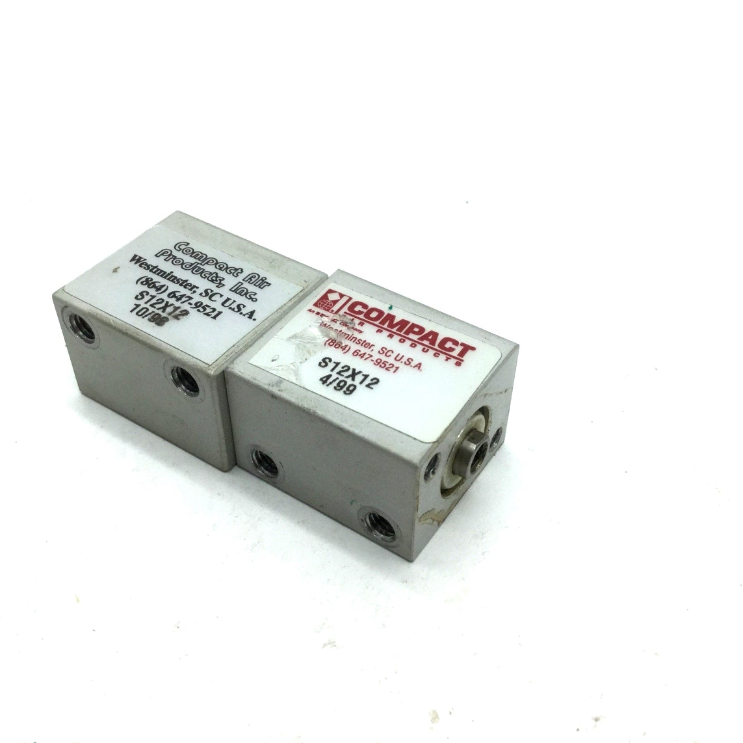Used Lot of 2 Compact Air S12X12 Pneumatic Cylinders Bore 12mm Stroke 12mm 10-32UNF