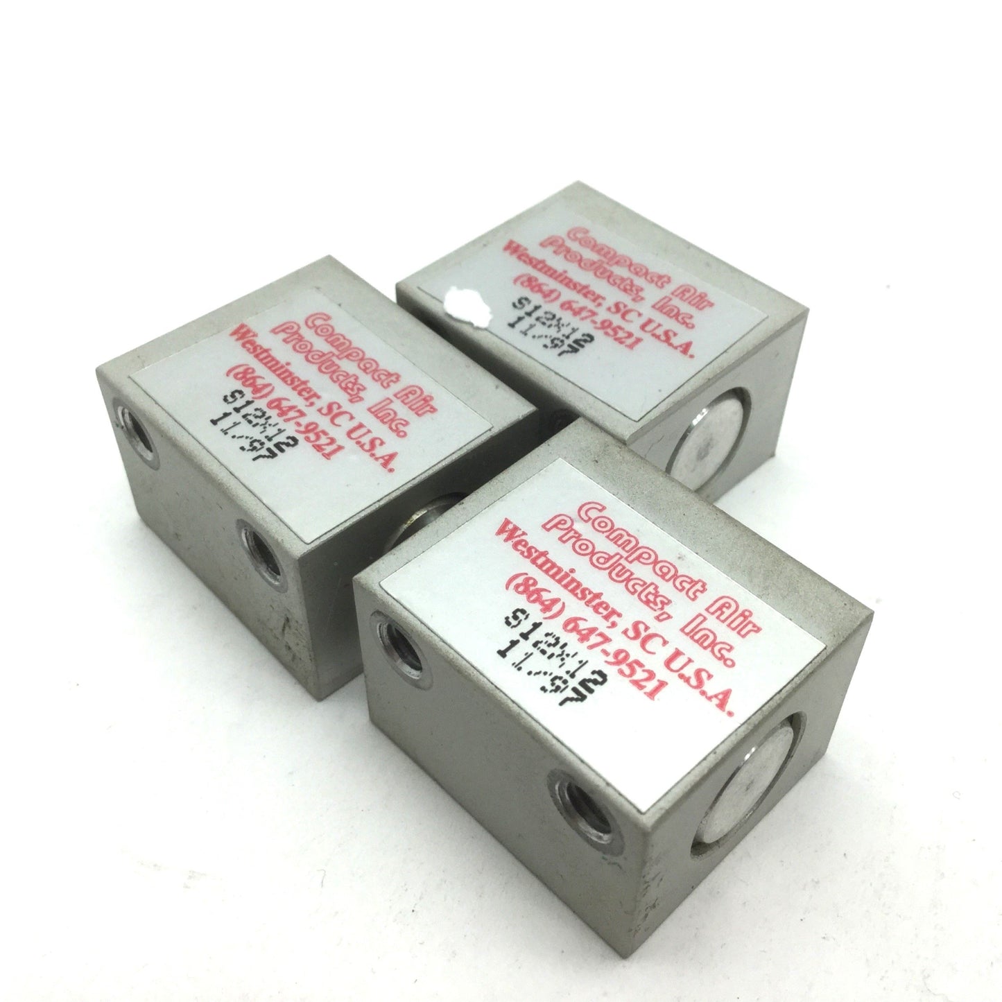 Used Lot of 3 Compact Air S12X12 Pneumatic Cylinders Bore 12mm Stroke 12mm 10-32UNF