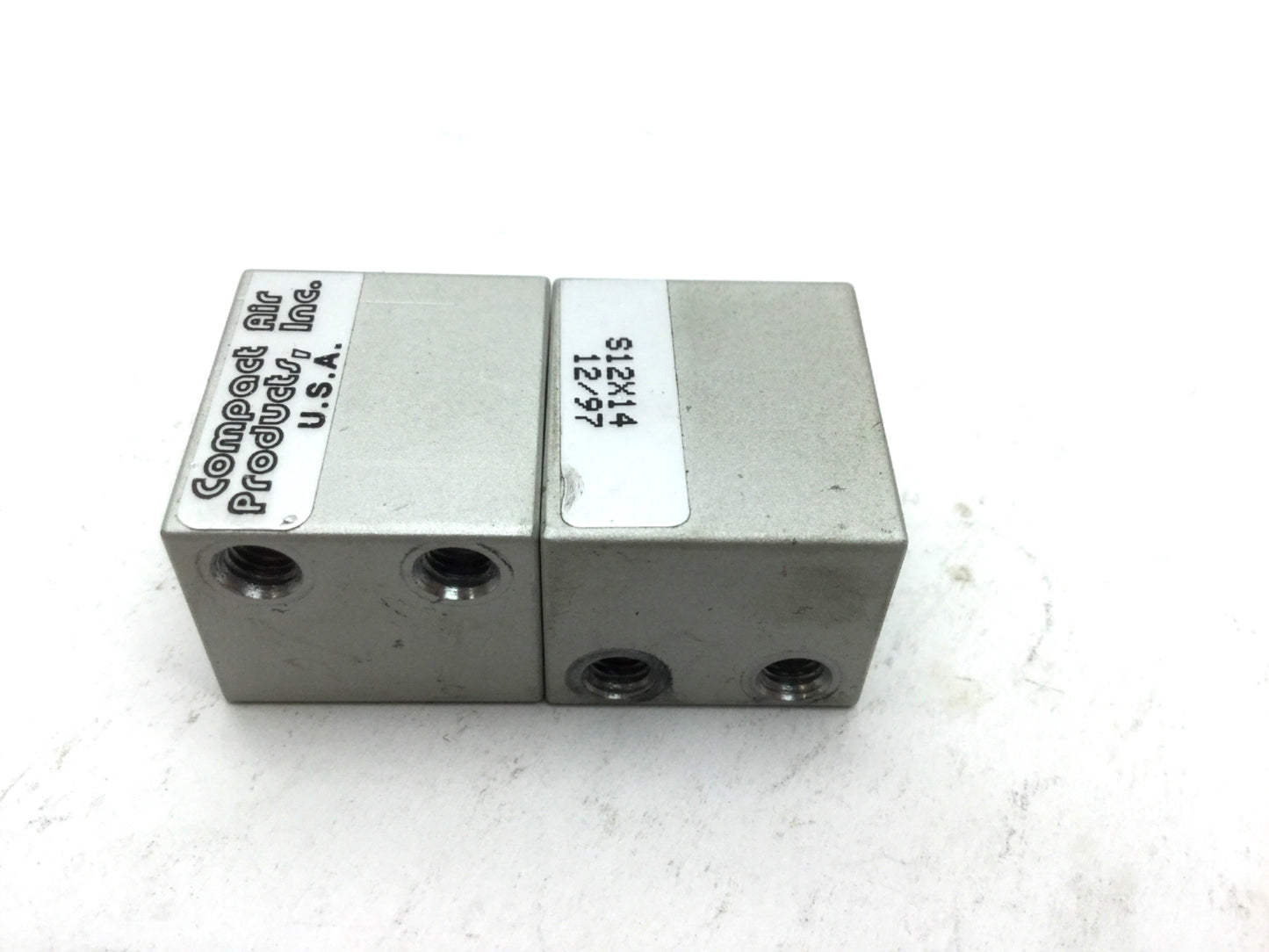 Used Lot of 2 Compact Air S12X14 Pneumatic Cylinders Bore 1/2" Stroke 1/4" 10-32UNF