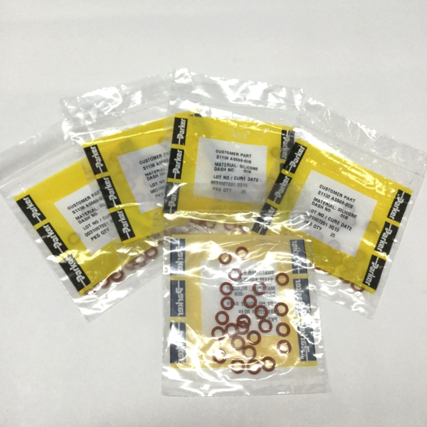 New Lot of 125 Parker S1138 AS568-009 Silicone High-Temp O-Rings 11/32" OD, 1/16" W