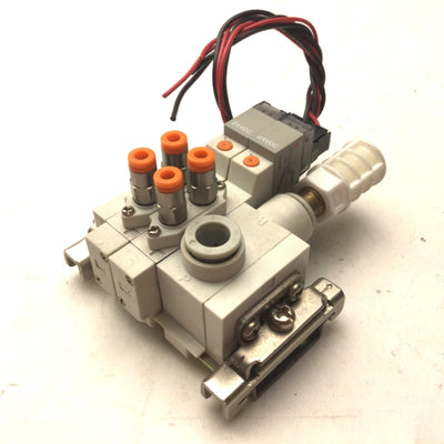 Used Bank of 2 SMC SY114-5L0ZB Solenoid Valve, Max Pressure: 0.7MPa, Voltage: 24VDC