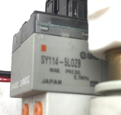 Used Bank of 2 SMC SY114-5L0ZB Solenoid Valve, Max Pressure: 0.7MPa, Voltage: 24VDC