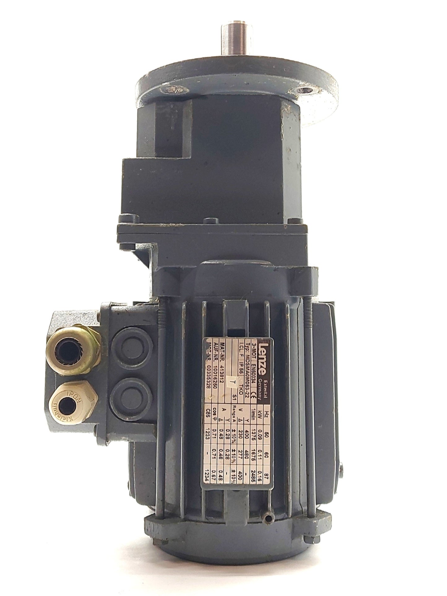 New – Open box Lenze MDSMA0M063-22 & GST03-2M Gearmotor 1:27.61 1675 to 60RPM .11kW 3Ø 230/480V