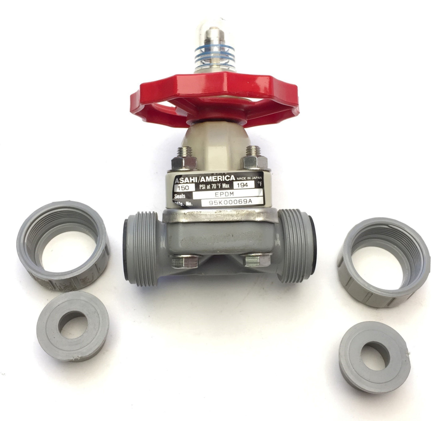 New – Open box Asahi America 95K00069A Gate Valve 1/2" EPDM Seals Solvent Weld Union Connection