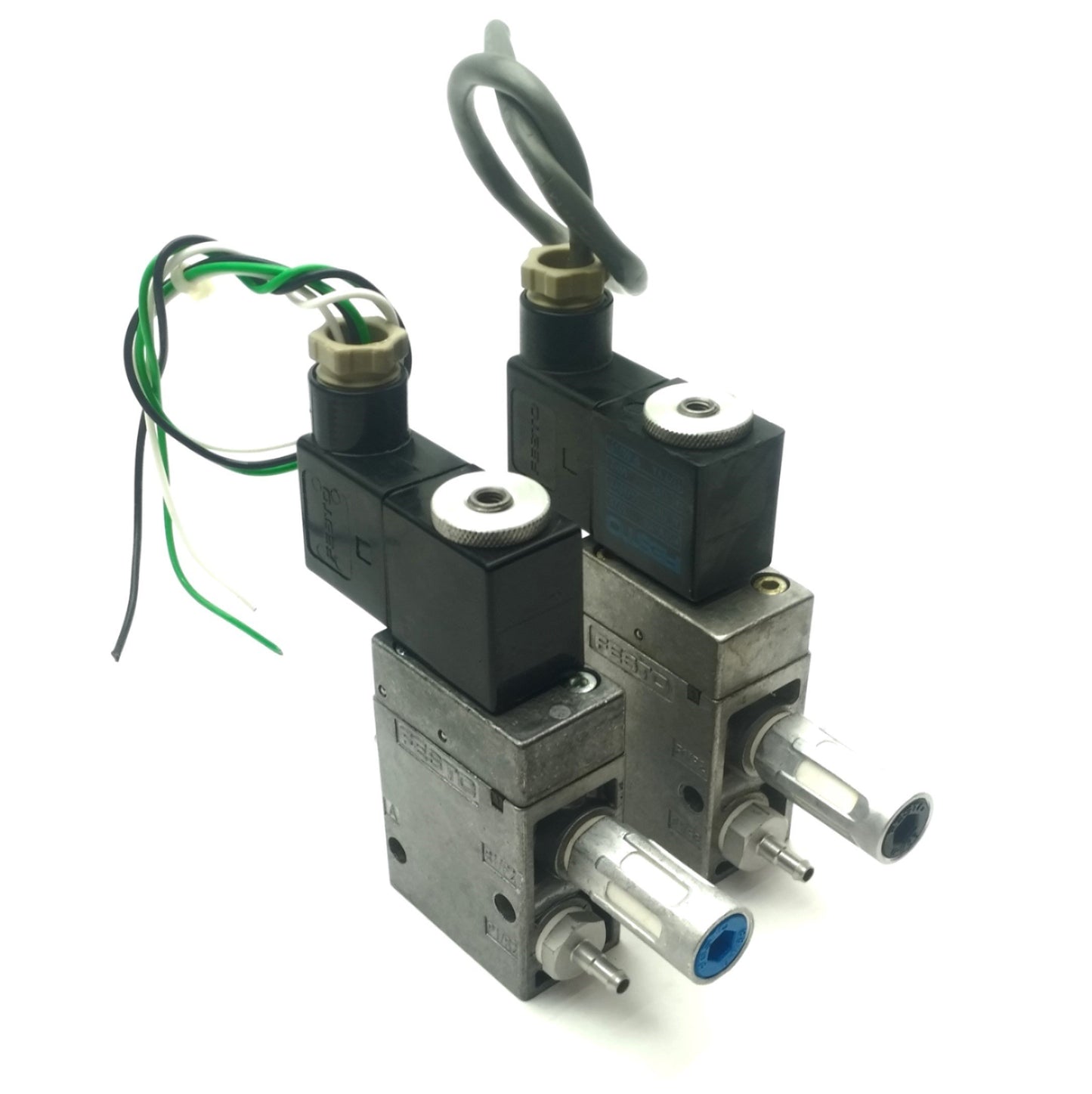 Used Lot of 2 Festo MFH-3-1/8 Solenoid Valve, 2-Pos 3-Way, 116PSI, G1/8", 110VAC Coil