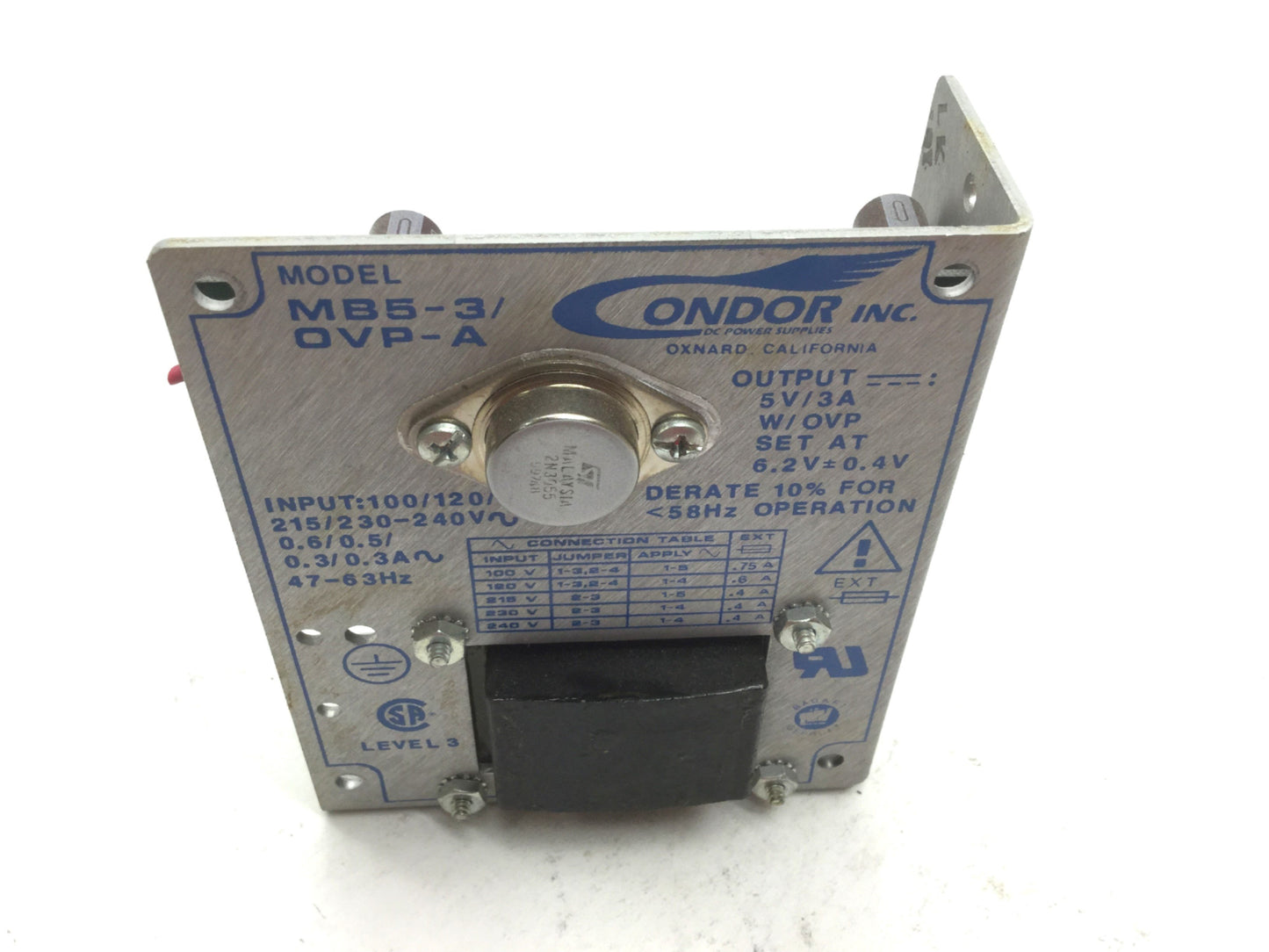 Used Condor MB5-3/OVP-A Power Supply, Out: ±5VDC 3A, In: 120VAC 50/60Hz