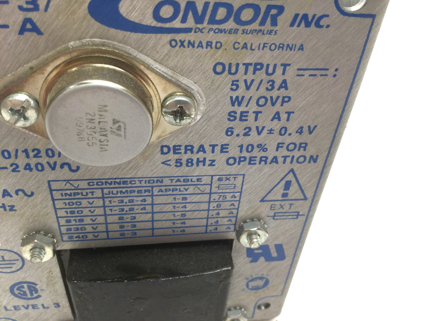 Used Condor MB5-3/OVP-A Power Supply, Out: ±5VDC 3A, In: 120VAC 50/60Hz