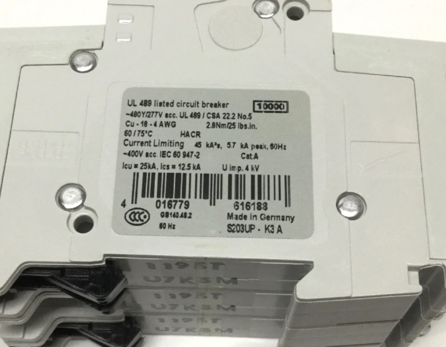 New – Open box ABB S203UP-K3 A Circuit Breaker, 3-Pole, K-Curve, 3A 480Y/277VAC, DIN Rail Mount