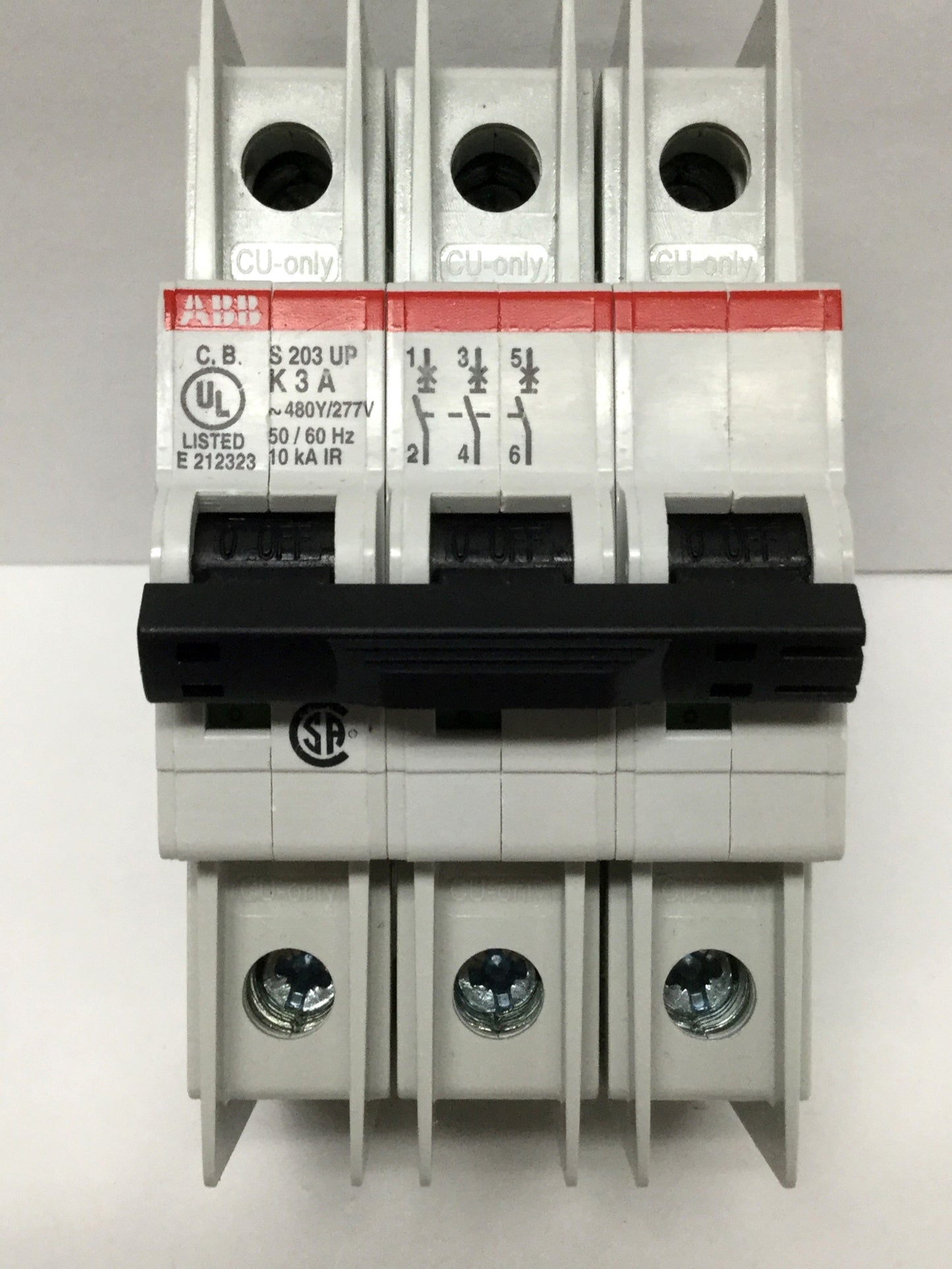 New – Open box ABB S203UP-K3 A Circuit Breaker, 3-Pole, K-Curve, 3A 480Y/277VAC, DIN Rail Mount