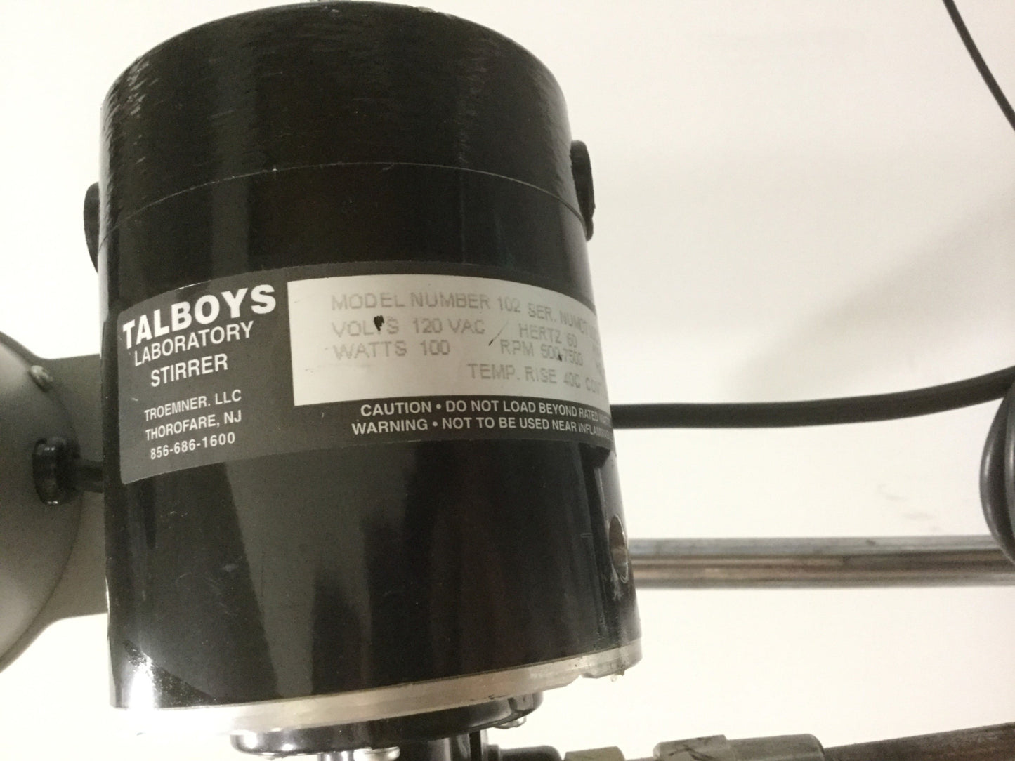 Used Talboy 102 Overhead laboratory Stirrer Mixer Jacobs Chuck 500-7500RPM Ratio 10:1