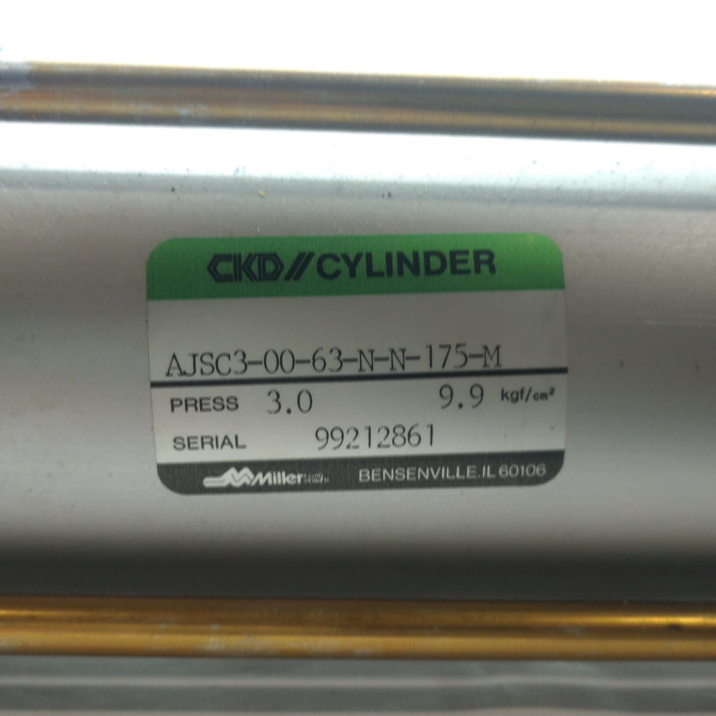 Used CKD AJSC3-00-63-N-N-175-M Pneumatic Brake Cylinder 175mm Stroke 23mm Bore 80PSI