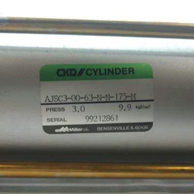 Used CKD AJSC3-00-63-N-N-175-M Pneumatic Brake Cylinder 175mm Stroke 23mm Bore 80PSI