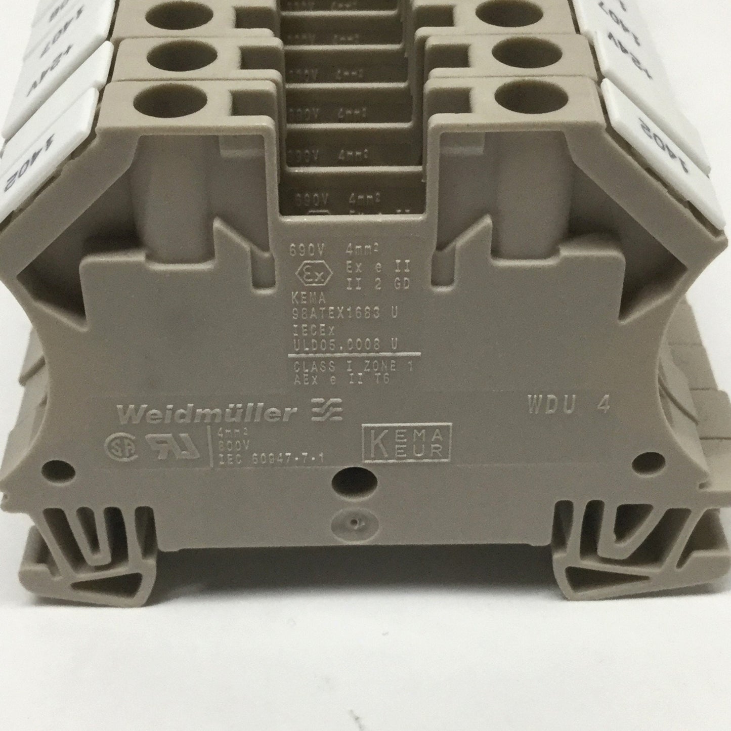 Used Lot of 25 Weidmuller WDU 4 W-Series Feed-Through Screw Terminal Blocks, 800V 32A