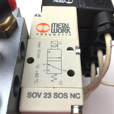 Used Bank of 4 Metal Works SOV 23 SOS NC Solenoid Valves, 24VDC, 10 Bar Max