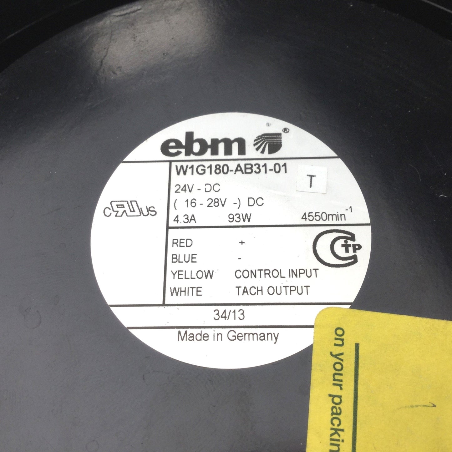 Used EBM W1G180-AB31-01 Axial Fan, 24VDC, 4.3A, 900m³/h, Frame Size 200mm, 70mm Deep