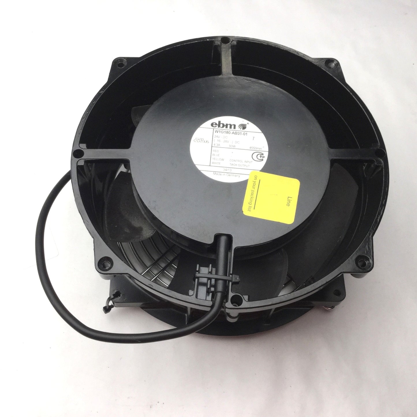 Used EBM W1G180-AB31-01 Axial Fan, 24VDC, 4.3A, 900m³/h, Frame Size 200mm, 70mm Deep