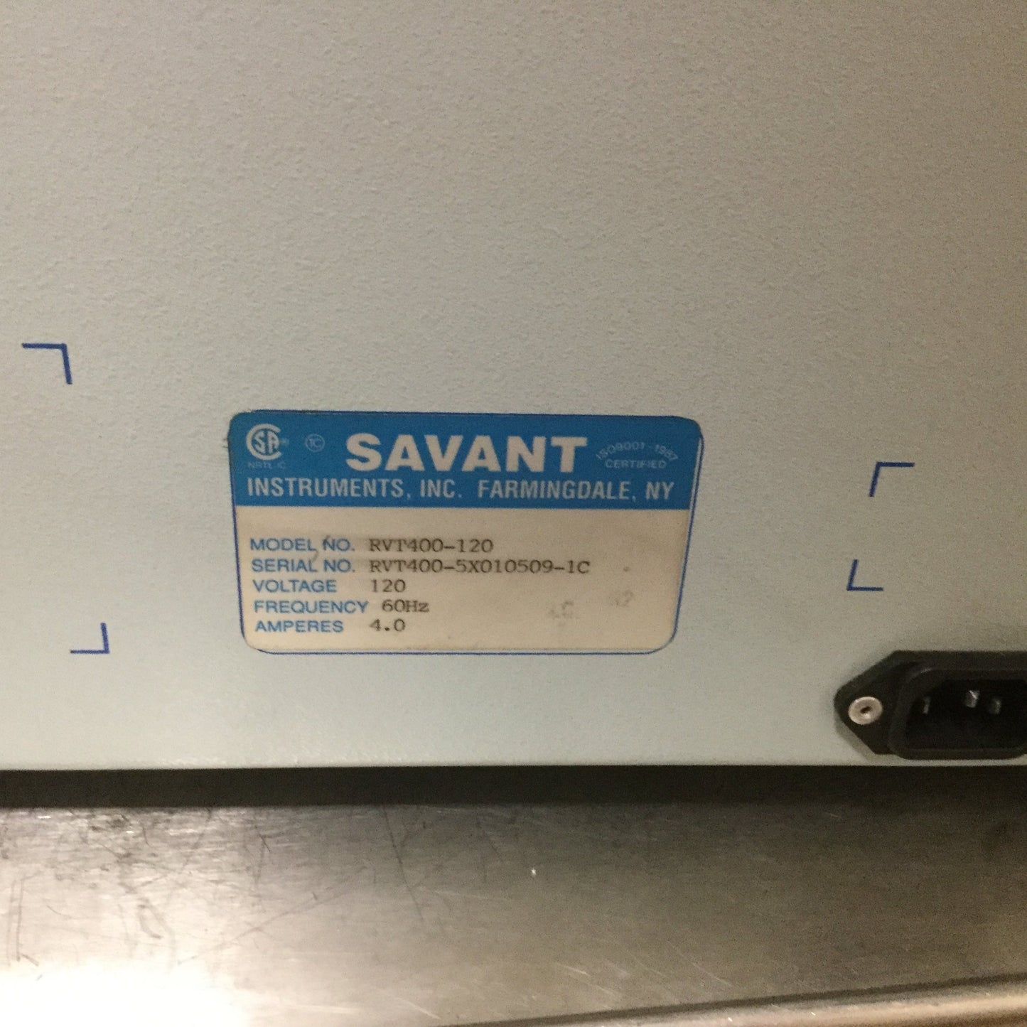 Used Savant RVT400-120 Refrigerated Vapor Trap Chiller Voltage: 120VAC 60Hz