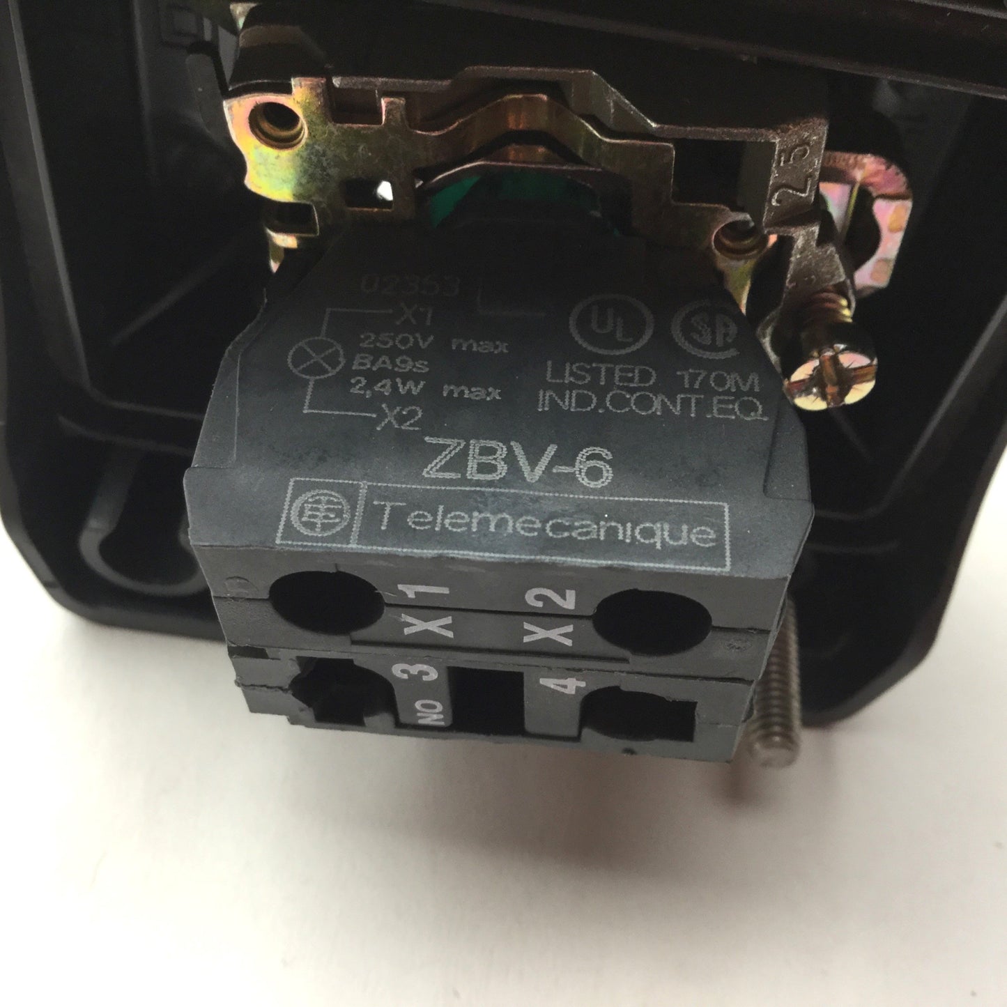 Used Telemecanique XAL-D/K...H7 Enclosure, With ZBI-101/ZBV-6 Green Push Button