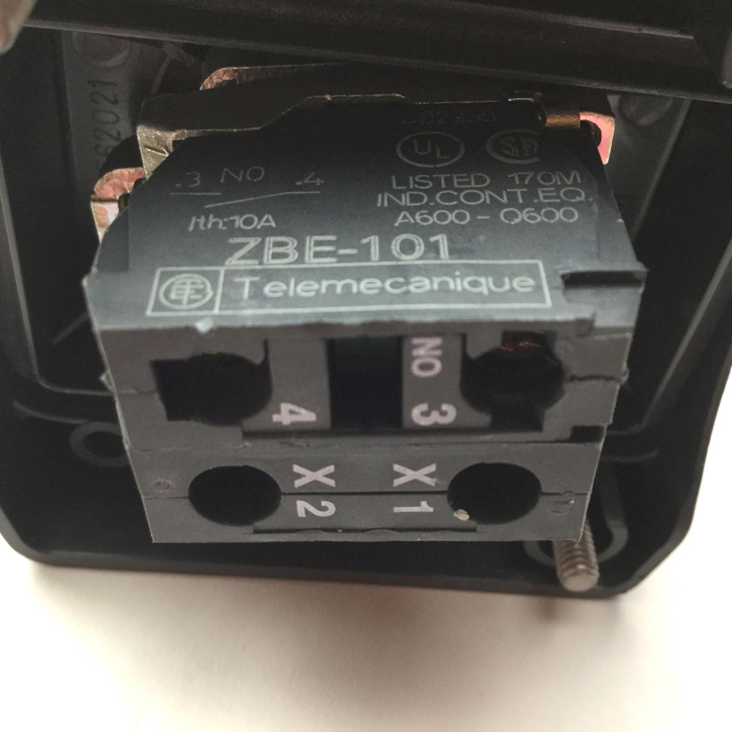 Used Telemecanique XAL-D/K...H7 Enclosure, With ZBI-101/ZBV-6 Green Push Button