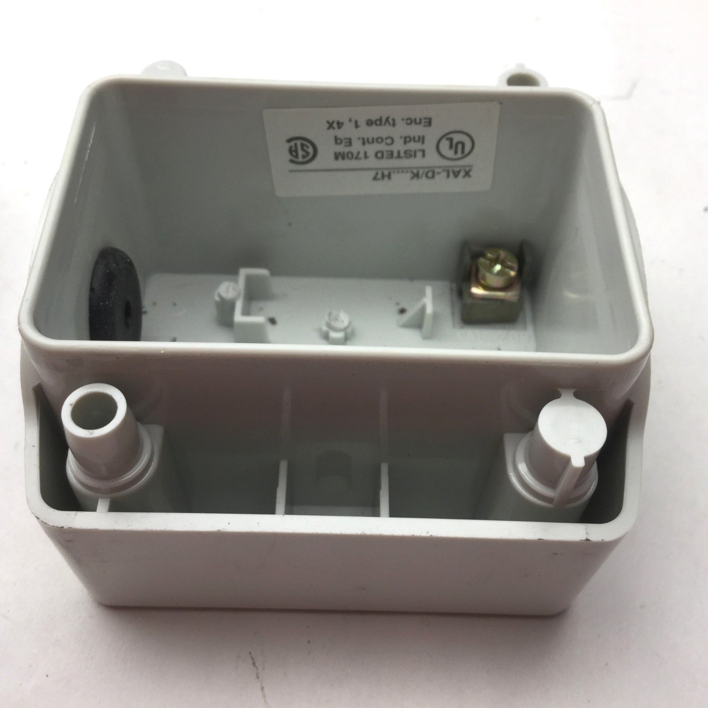 Used Telemecanique XAL-D/K...H7 Enclosure, With ZBI-101/ZBV-6 Green Push Button