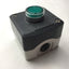 Used Telemecanique XAL-D/K...H7 Enclosure, With ZBI-101/ZBV-6 Green Push Button