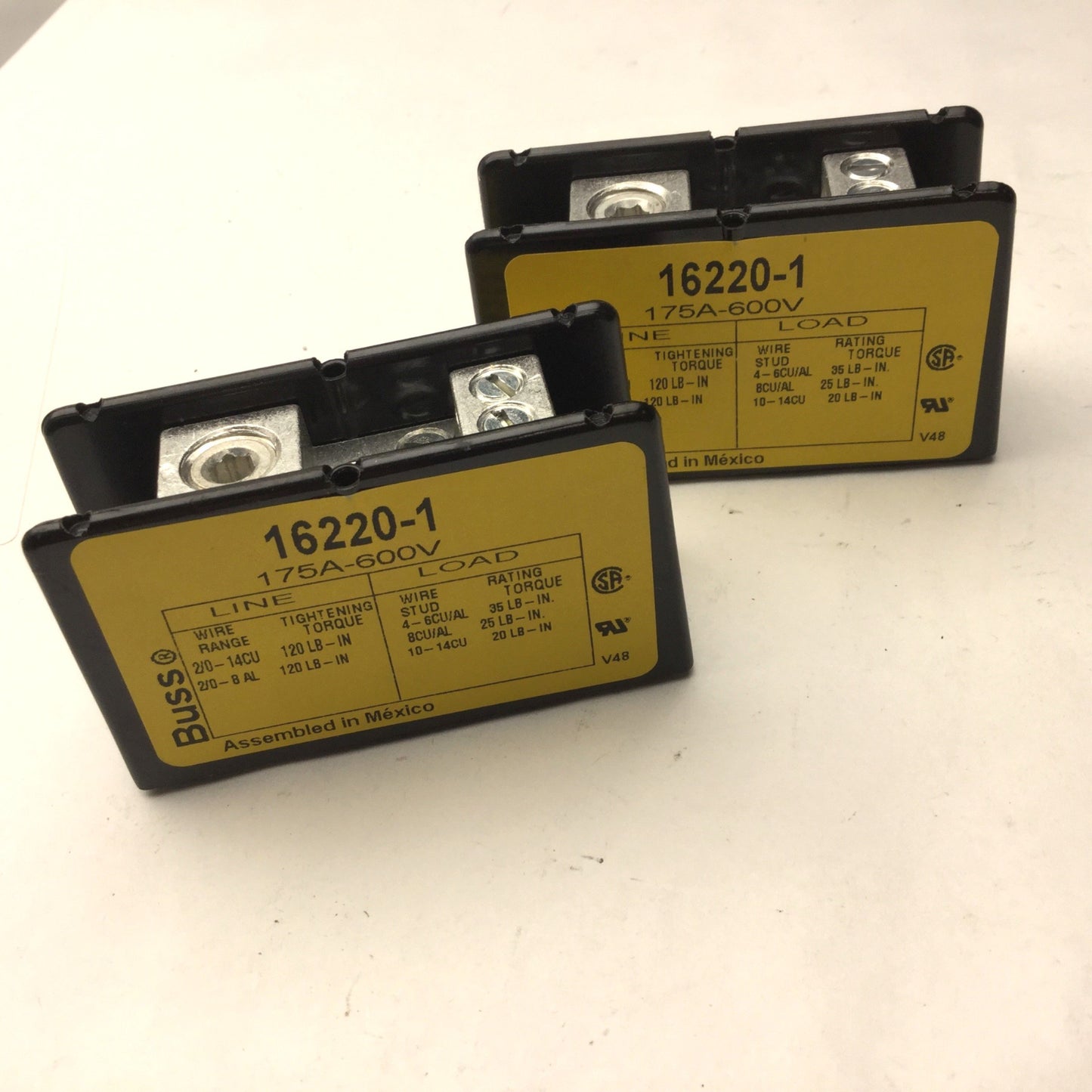 Used Lot of 2 BUSS 16220-1 Cable Connectors, Max: 175A, 600V, Wire Range: 4-12