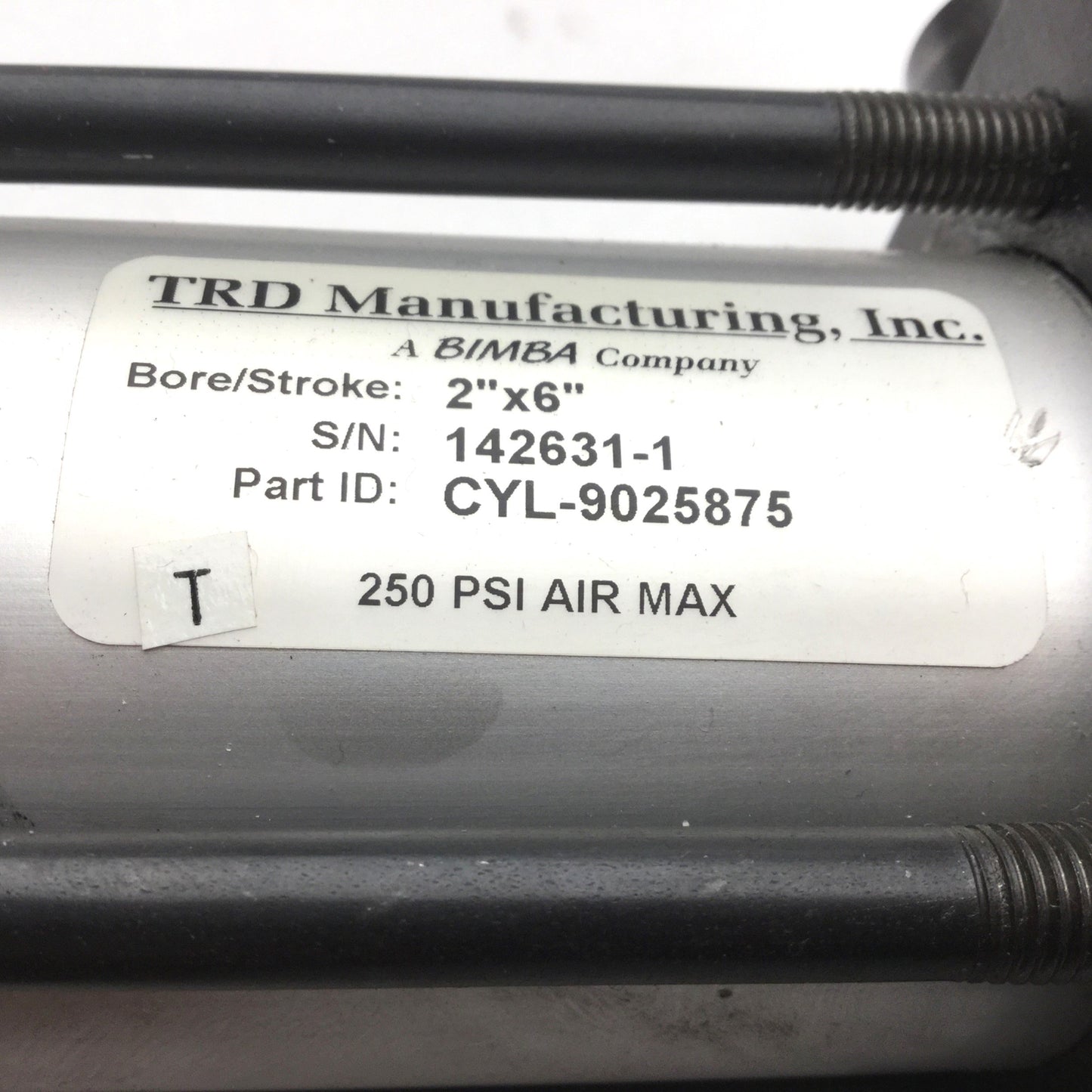 Used TRD Bimba CYL-9025875 Pneumatic Cylinder 2" Bore, 6" Stroke, 3/8" NPT, 250psi