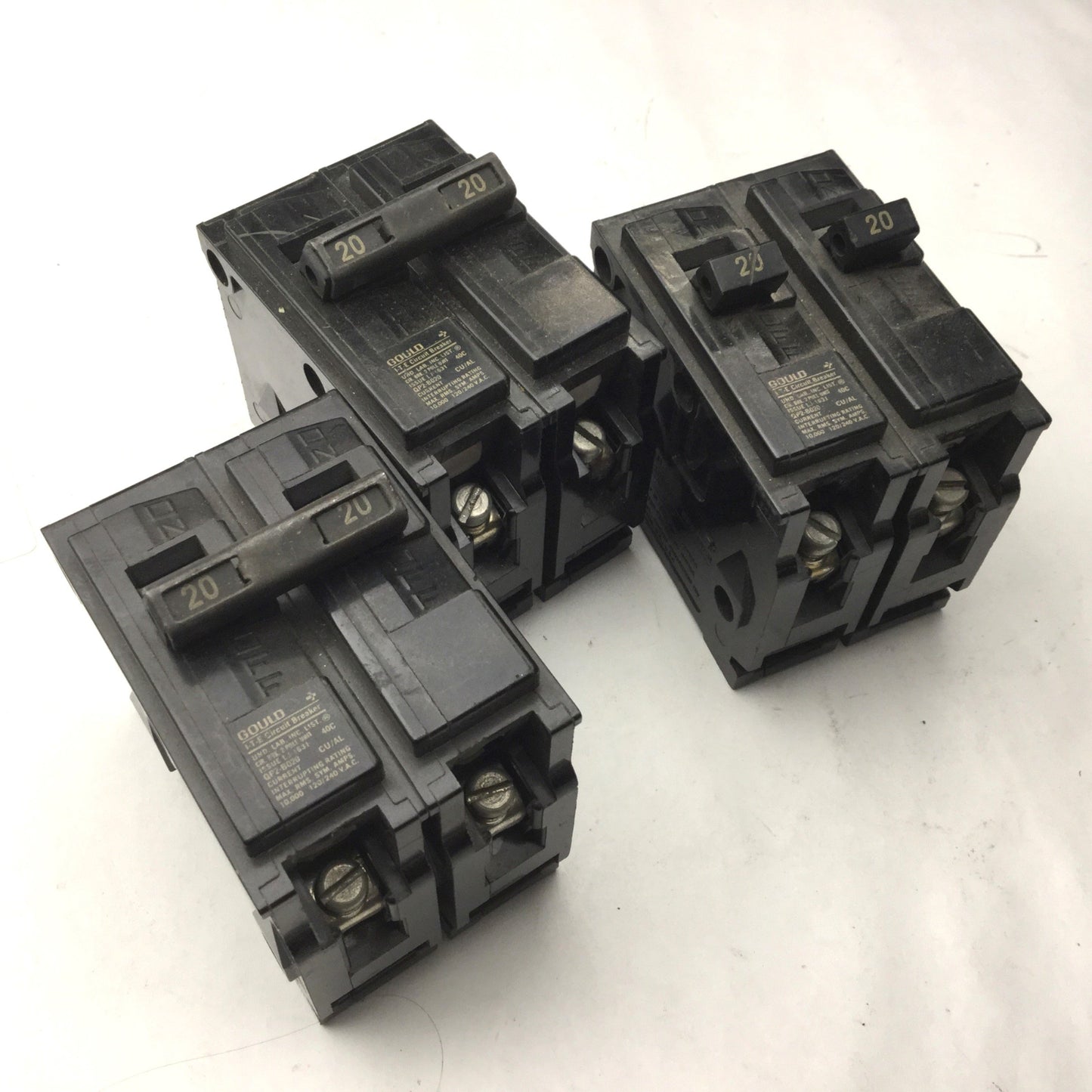 Used Lot of 3 Gould I-T-E Type EQ-P Circuit Breakers, 20A, 120/240VAC
