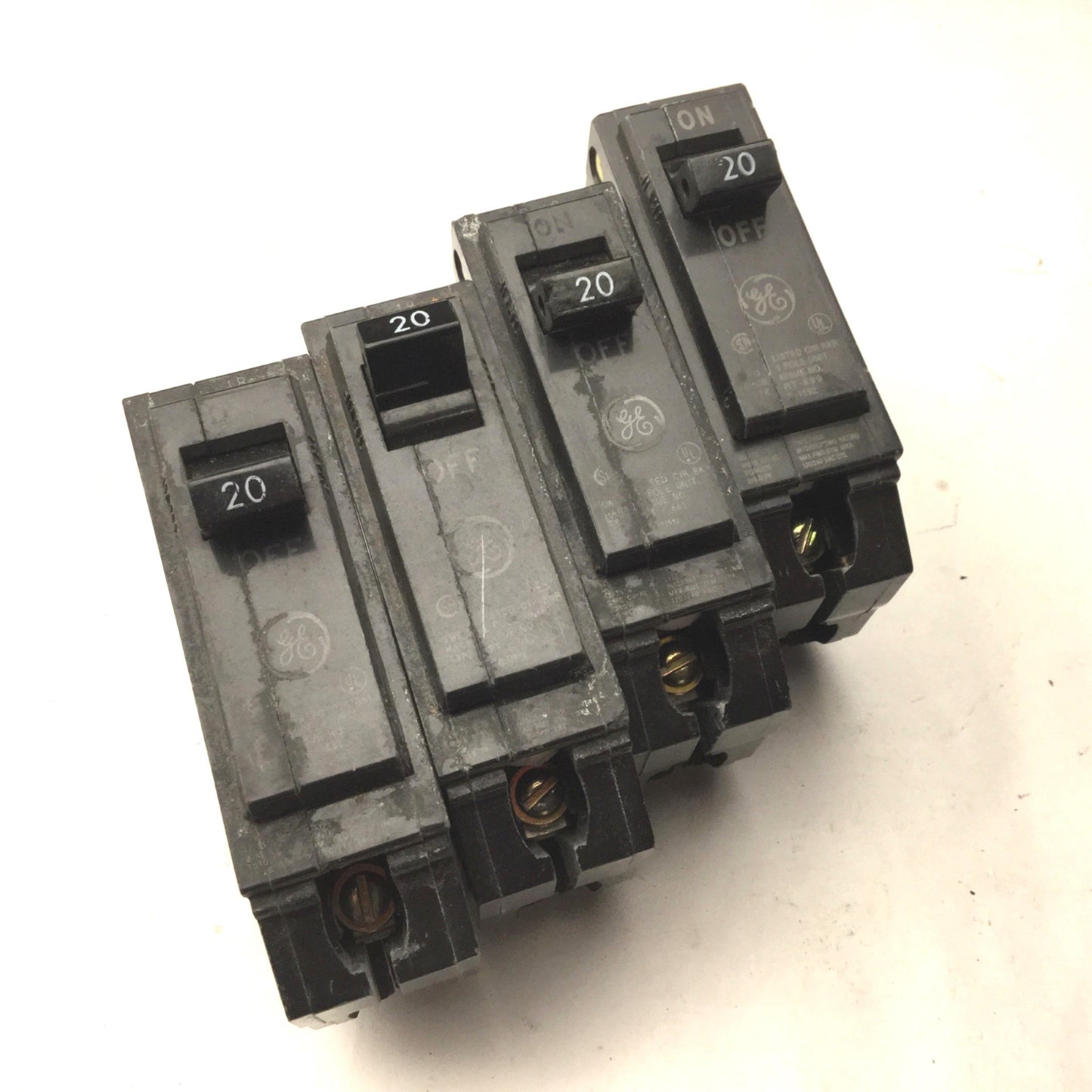 Used Lot of 4 GE Miscellaneous 20A Circuit Breakers, Single Pole, 120/240VAC