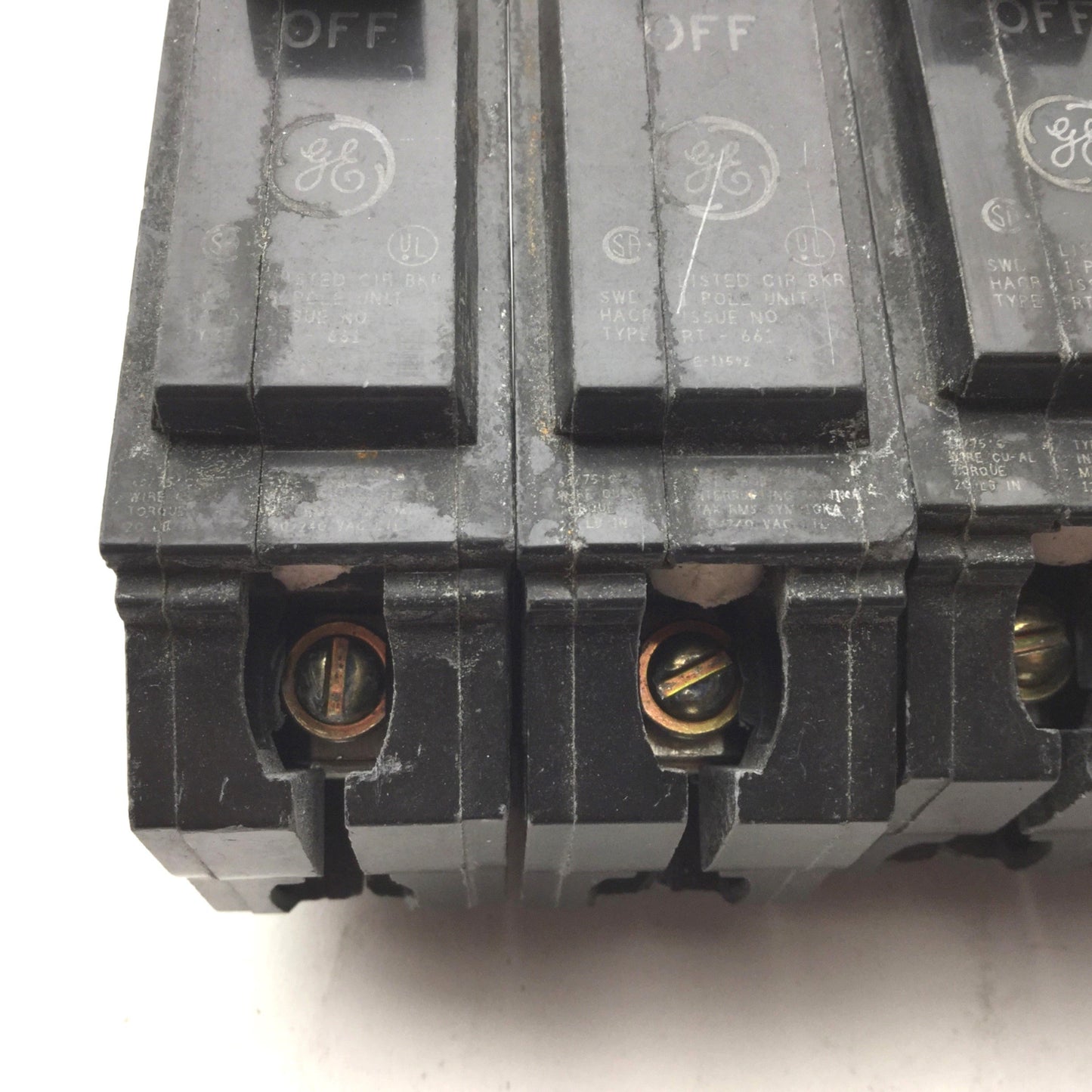 Used Lot of 4 GE Miscellaneous 20A Circuit Breakers, Single Pole, 120/240VAC