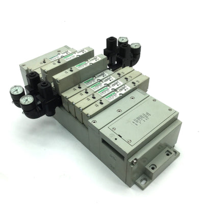 Used Bank of 10 Numatics Solenoid Valves w/ Manifold 24VDC 052BA4Z1ML61 52BB4Z2ML61